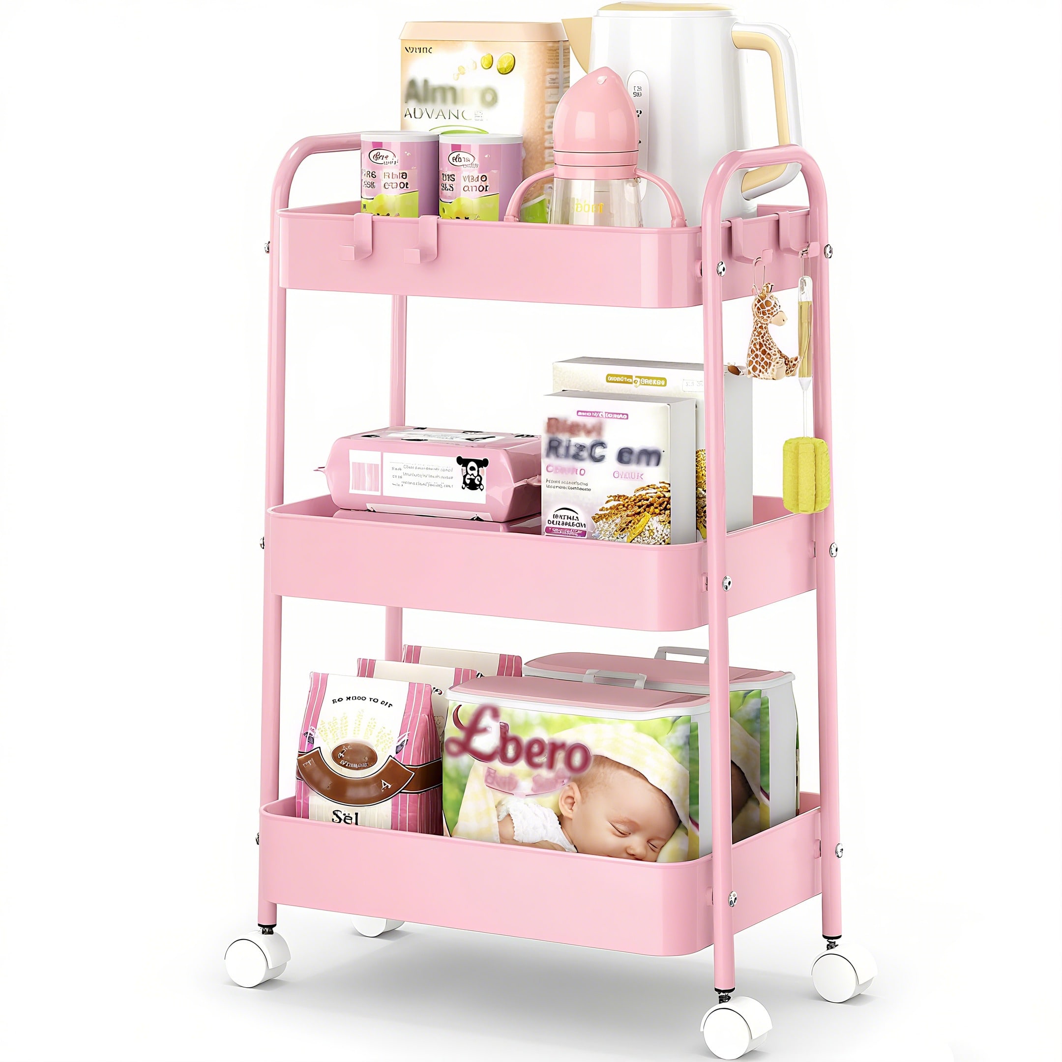 Baby Nursery Pink - Carrinho de Metal de 3 Níveis