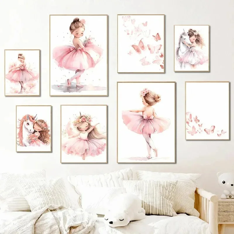 Baby Nursery Pink - Pôster Decorativo de Menina Bailarina Rosa