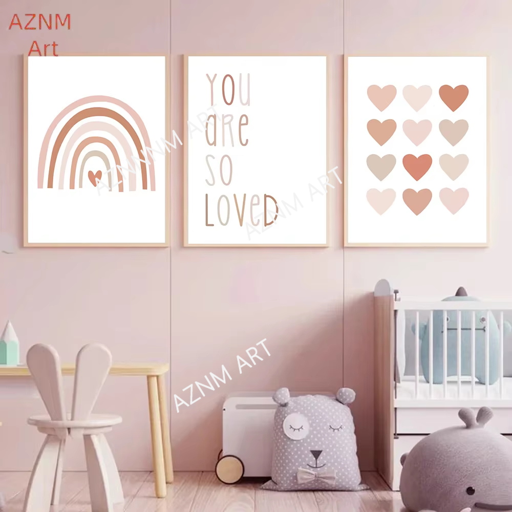 Baby Nursery Pink - 1/3 pçs, desenho animado coração arco-íris