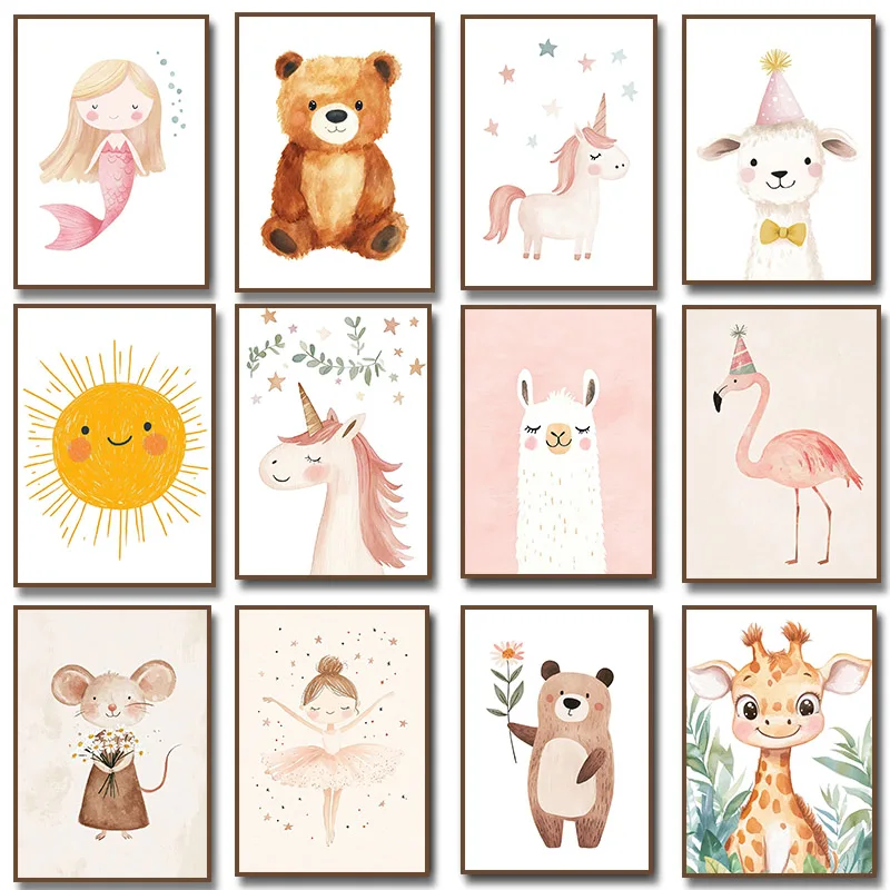 Baby Nursery Pink - Bailarina Rosa com Estrelas, Unicórnio, Sereia