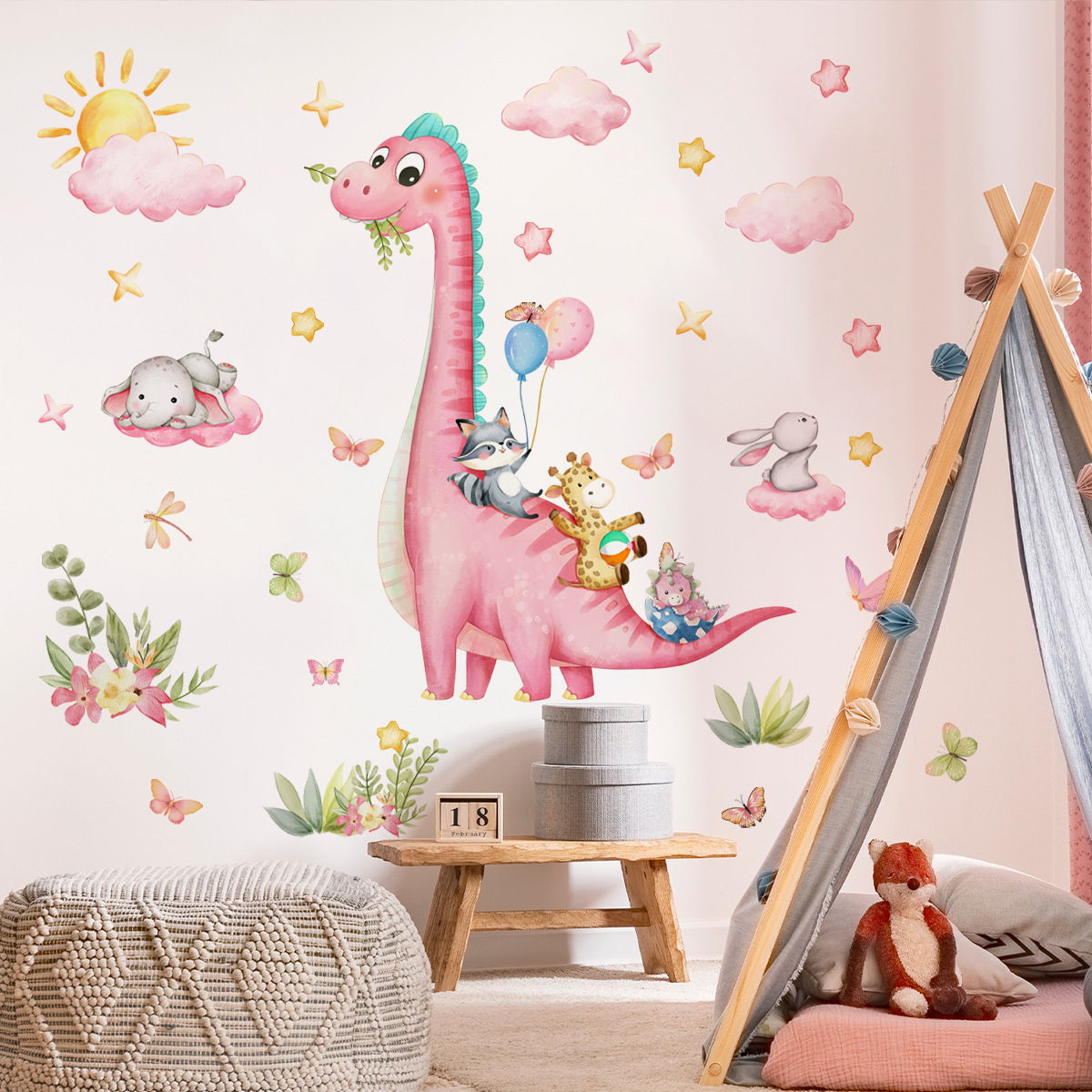 Baby Nursery Pink - Grande dos desenhos animados rosa dinossauro