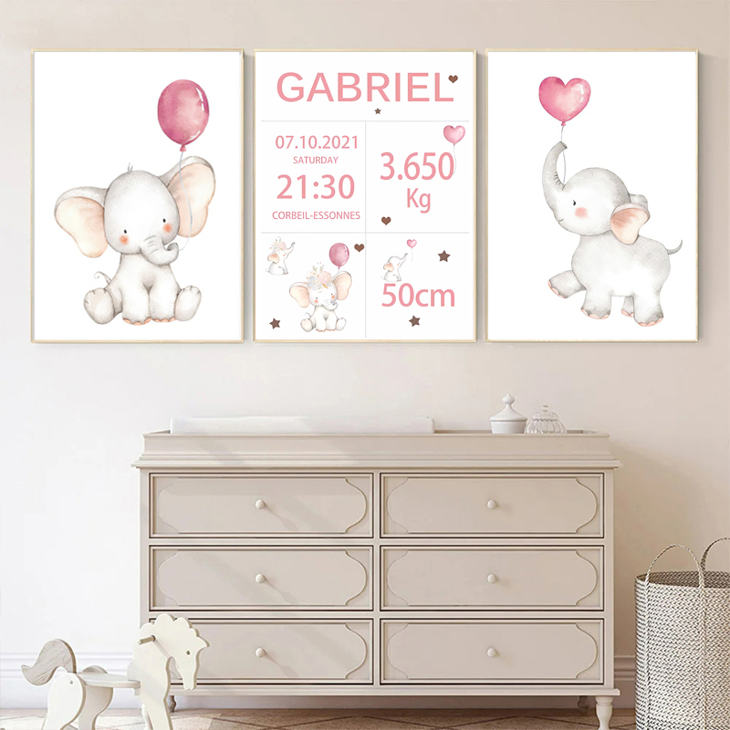 Baby Nursery Pink - Rosa bebê nome personalizado data de