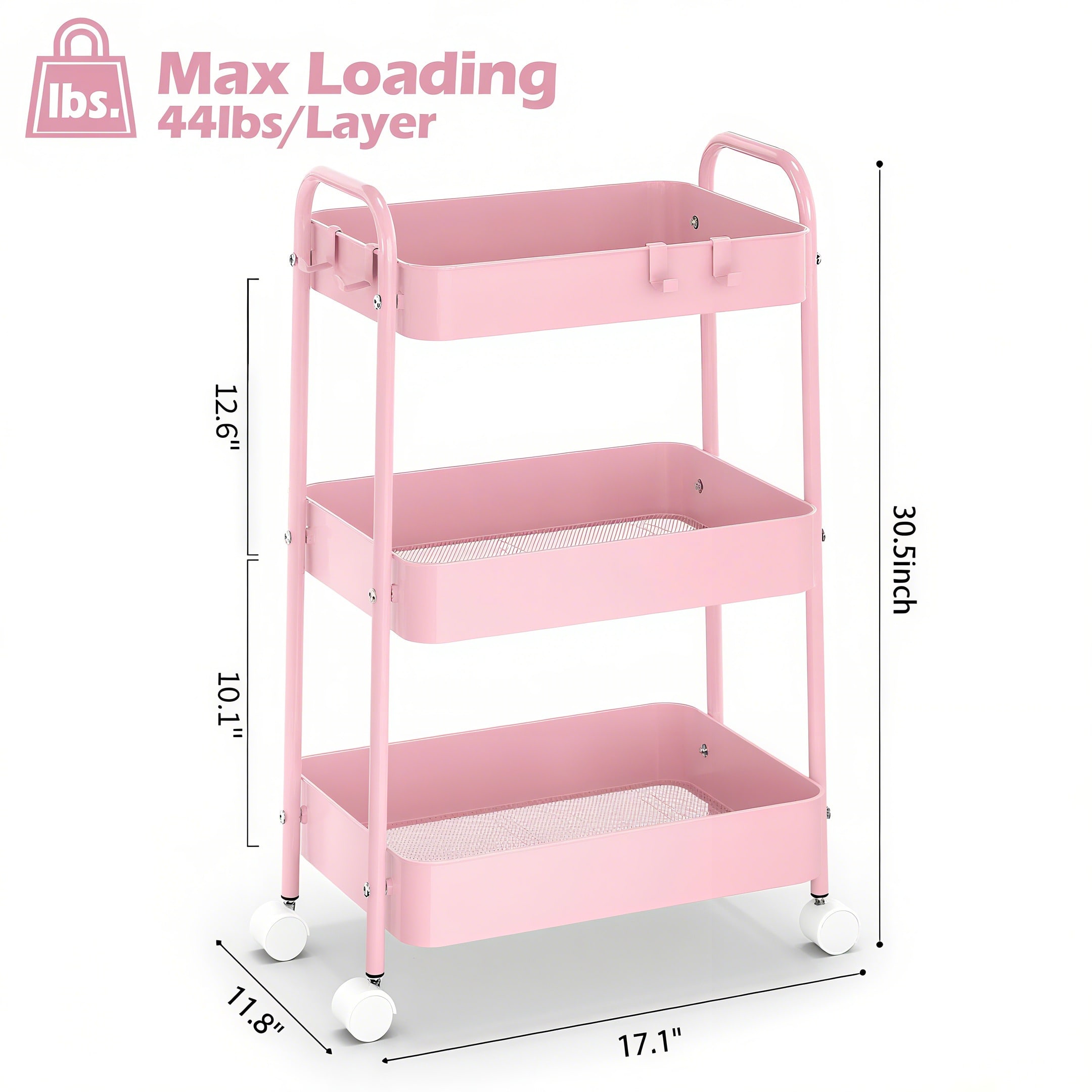 Carrinho de Metal de 3 Níveis  - Baby Nursery Pink avaliação e preço