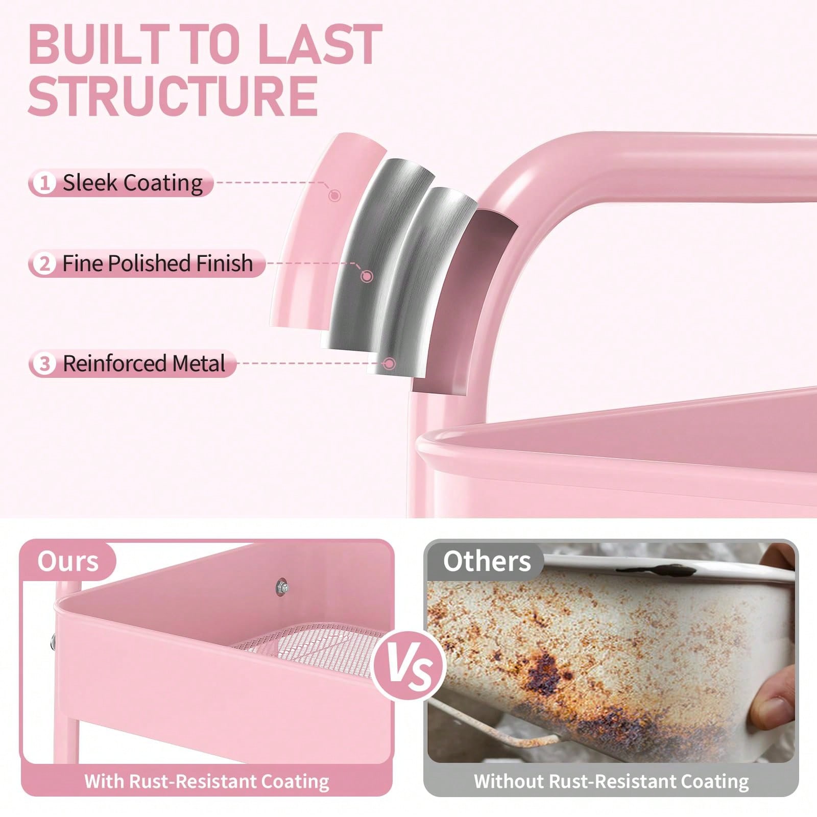 Carrinho de Metal de 3 Níveis  - Baby Nursery Pink avaliação e preço