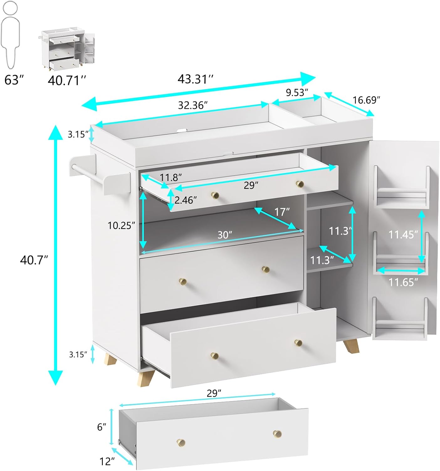 Mesa de Troca de Fraldas Moder - Baby Nursery Drawers avaliação e preço