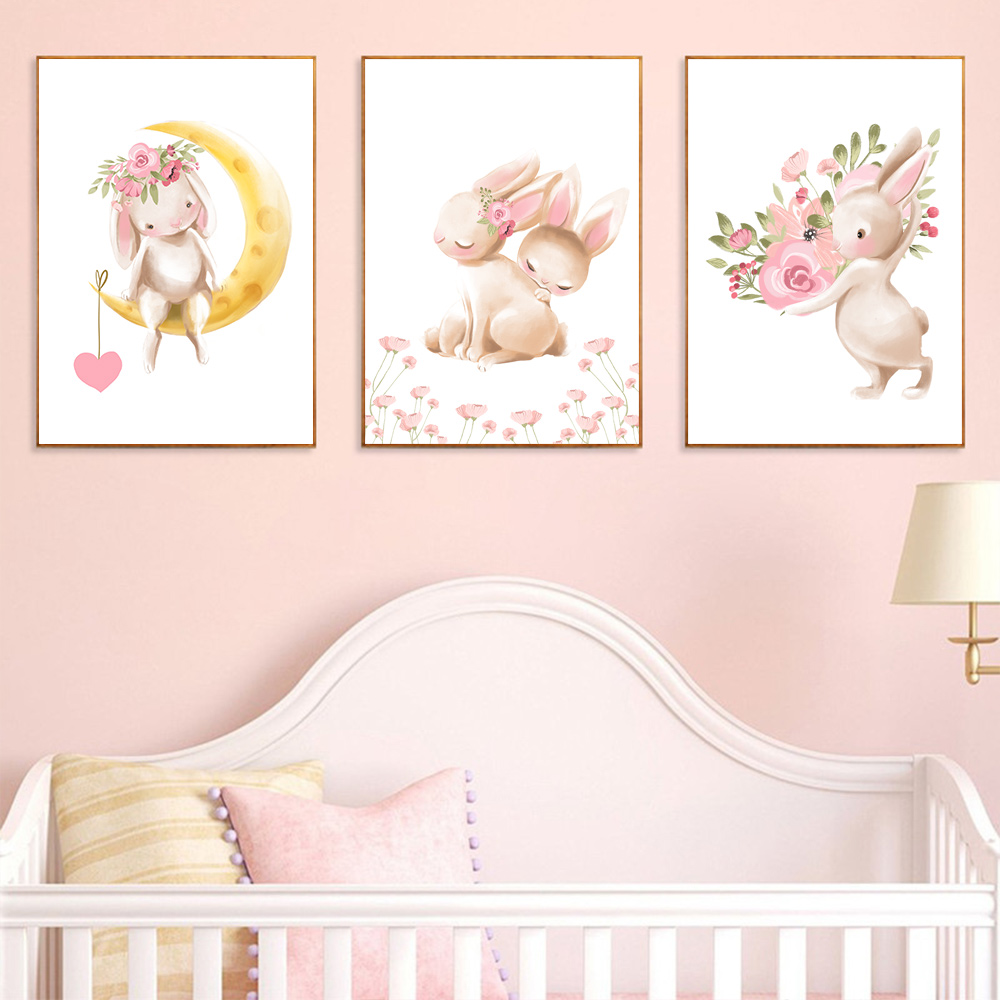 Estampa de coelho, pôster de f - Baby Nursery Pink avaliação e preço