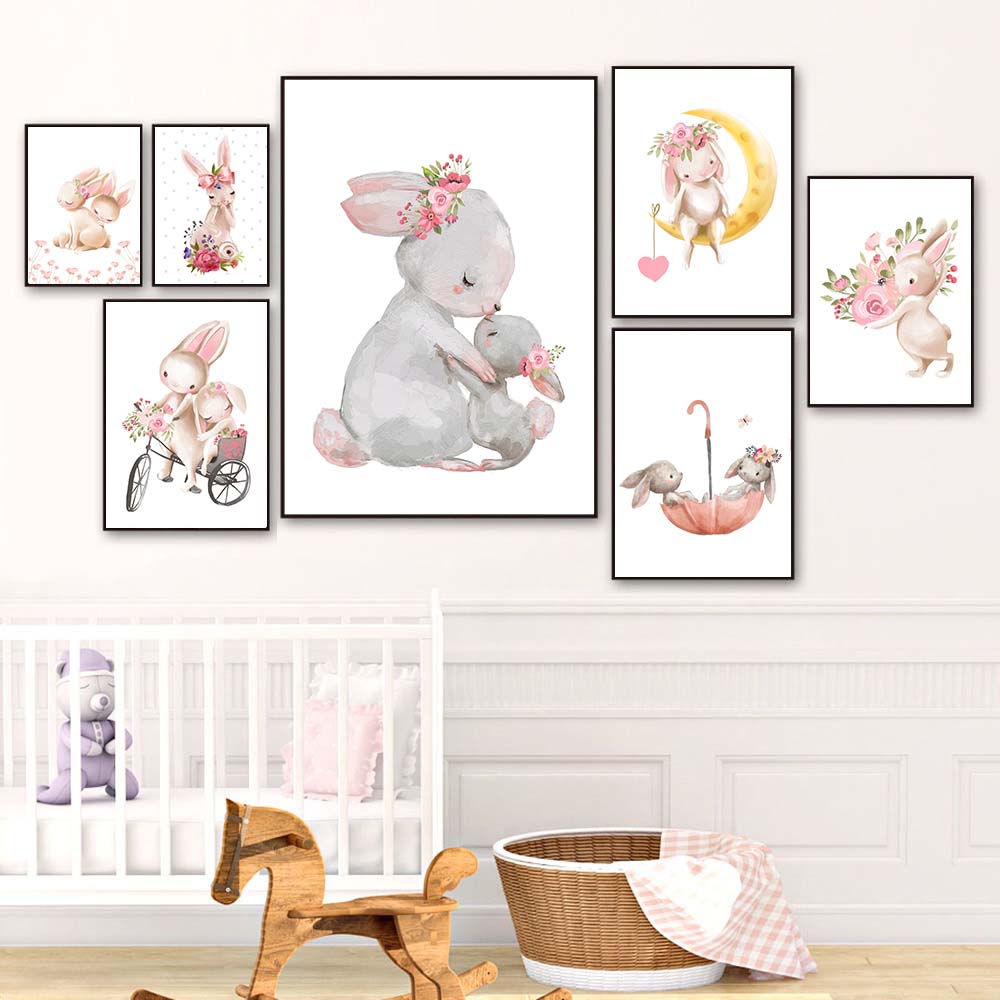 Estampa de coelho, pôster de f - Baby Nursery Pink avaliação e preço