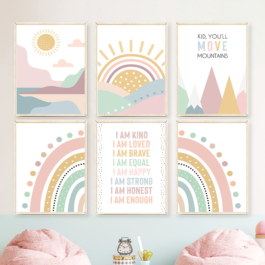 Pôsteres nórdicos boêmios com  - Baby Nursery Pink avaliação e preço